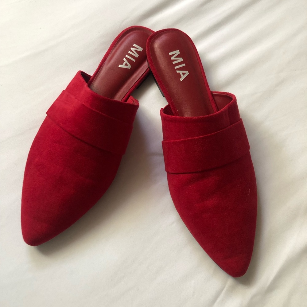Pointed Toe Suede Red Flats